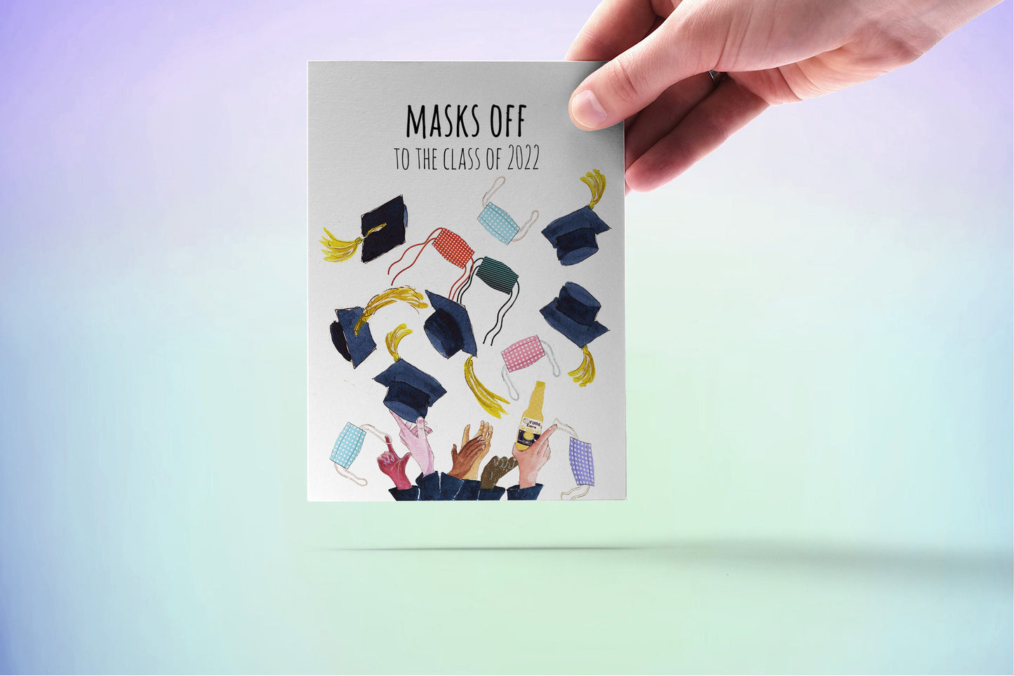 Funny Graduation Cards - Face Masks Grad Cap - Virtual Learning Class Of 2022