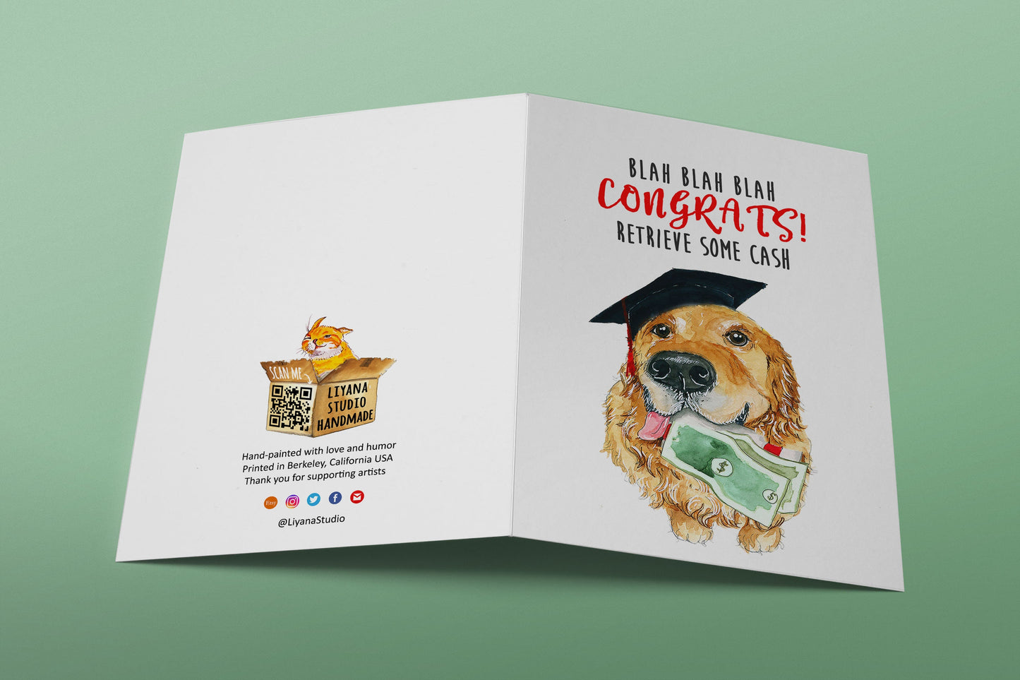 Golden Retriever Dog Graduation Cards Funny - Money Holder Cash Enclosed Card