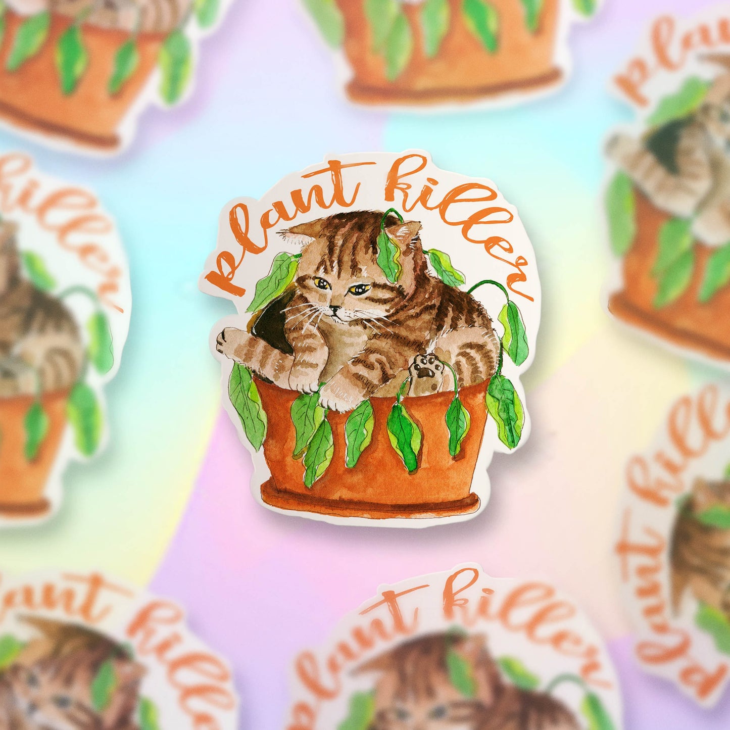 Plant Killer Cat Stickers For Plant Mom - Funny Waterproof Stickers For Cat Lover - Dead Plants Sticker For Gardener Gifts
