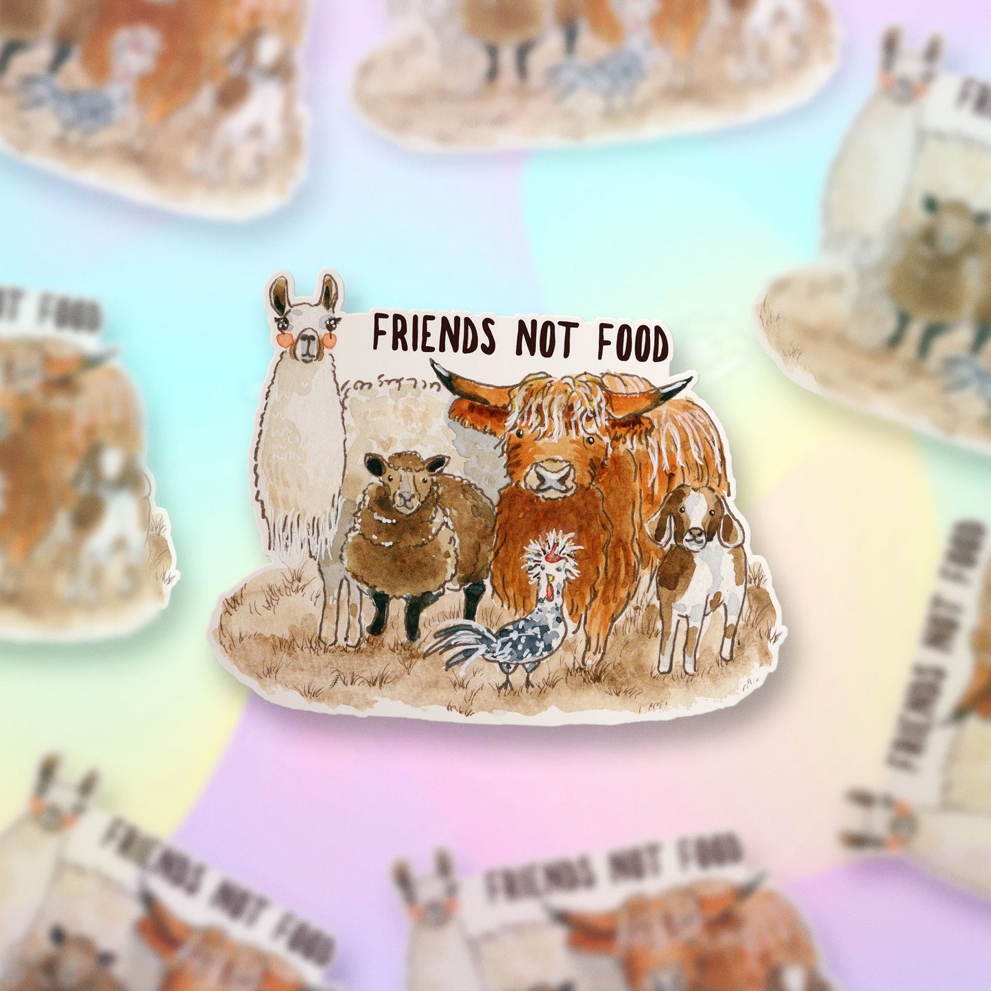 Vegan Sticker - Friends Not Food Animal Rights - Vegan Gifts Herbivore Stickers - Barn Farm Animals Llama Chicken Cow Goat Alpaca Sheep