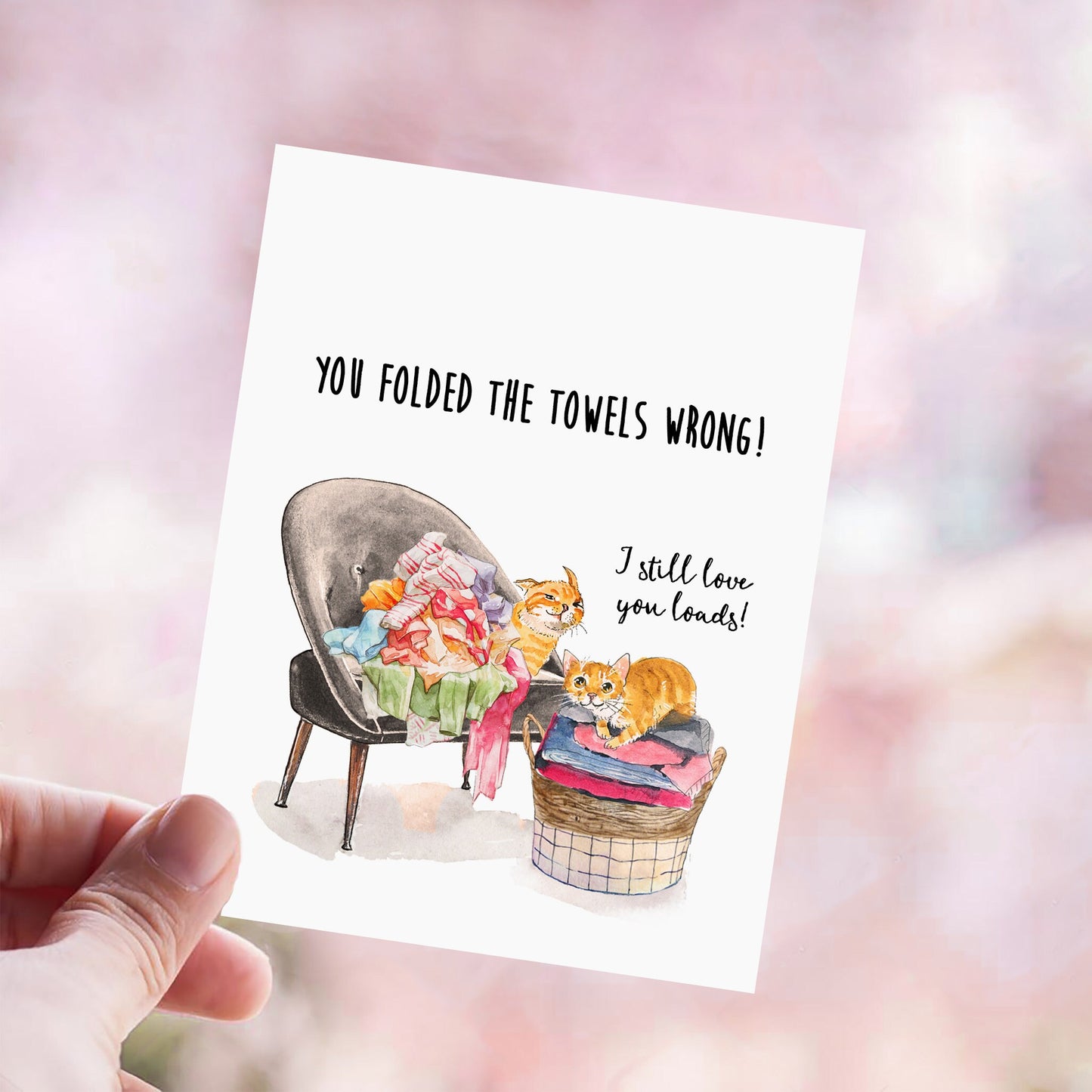 Laundry Cat Funny Anniversary Cards For Husband - You Fold Towels Wrong - 4th Linen Anniversary Card For Him