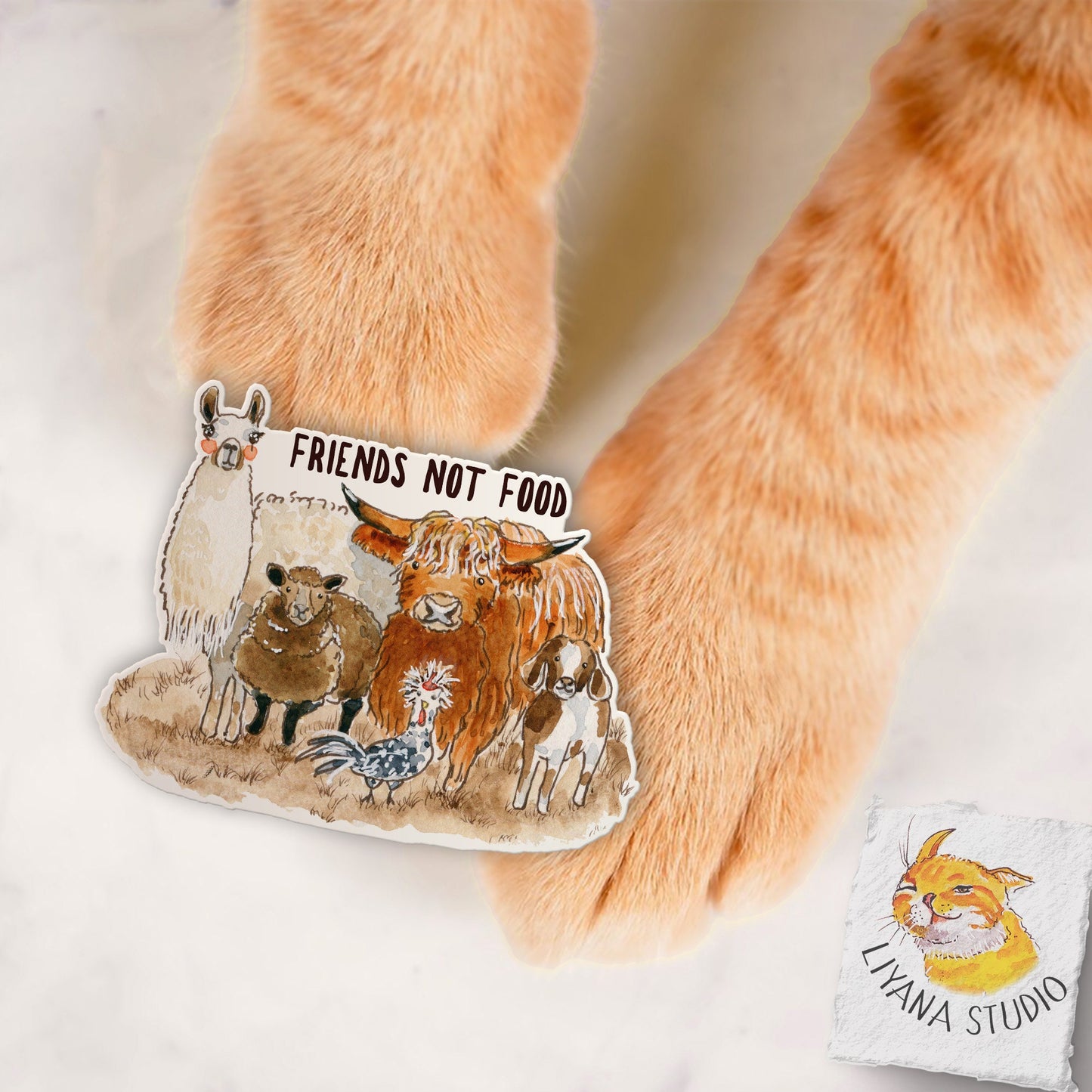 Vegan Sticker - Friends Not Food Animal Rights - Vegan Gifts Herbivore Stickers - Barn Farm Animals Llama Chicken Cow Goat Alpaca Sheep