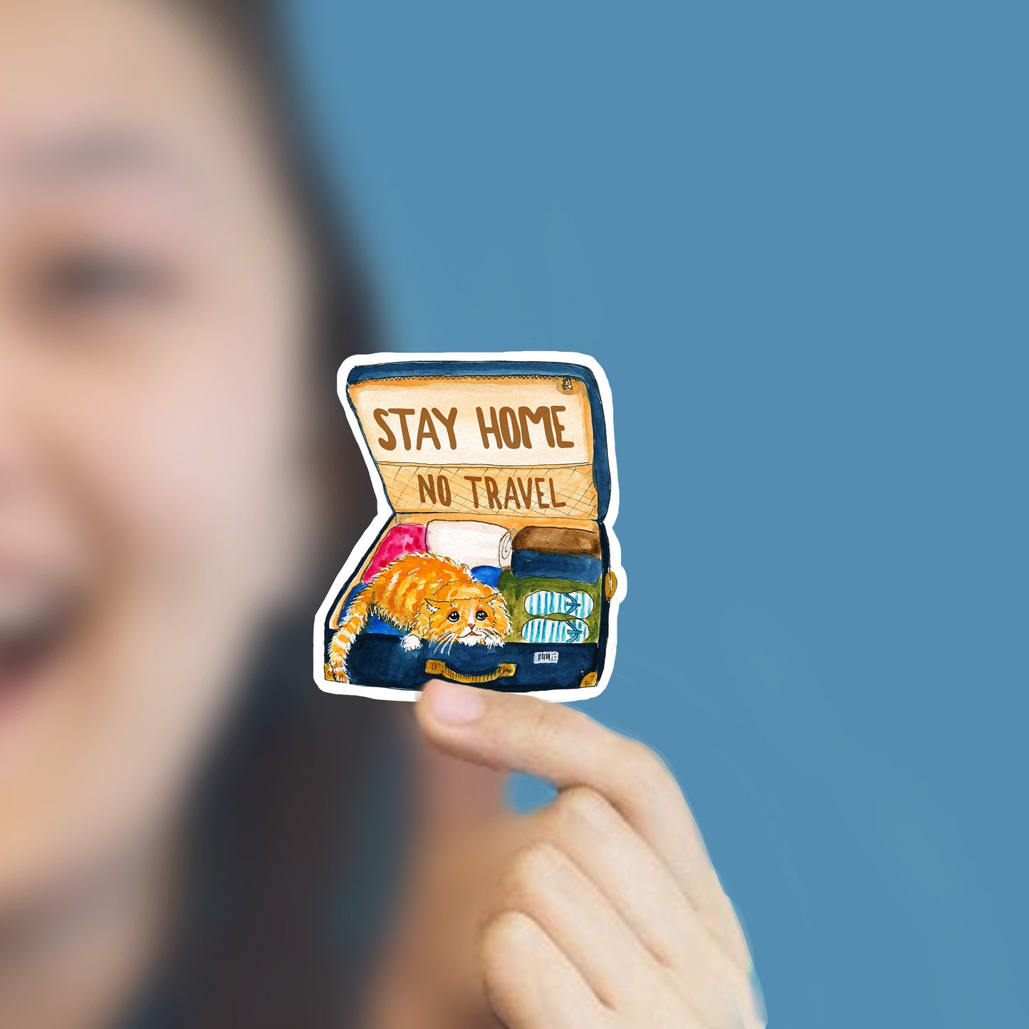 Stay Home Introvert Cat Sticker For Cat Lover - No Travel Indoor Pet Vinyl Sticker For Introverts - Liyana Studio