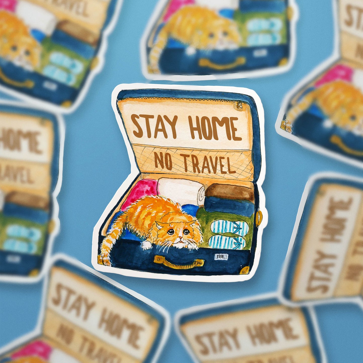 Stay Home Introvert Cat Sticker For Cat Lover - No Travel Indoor Pet Vinyl Sticker For Introverts - Liyana Studio