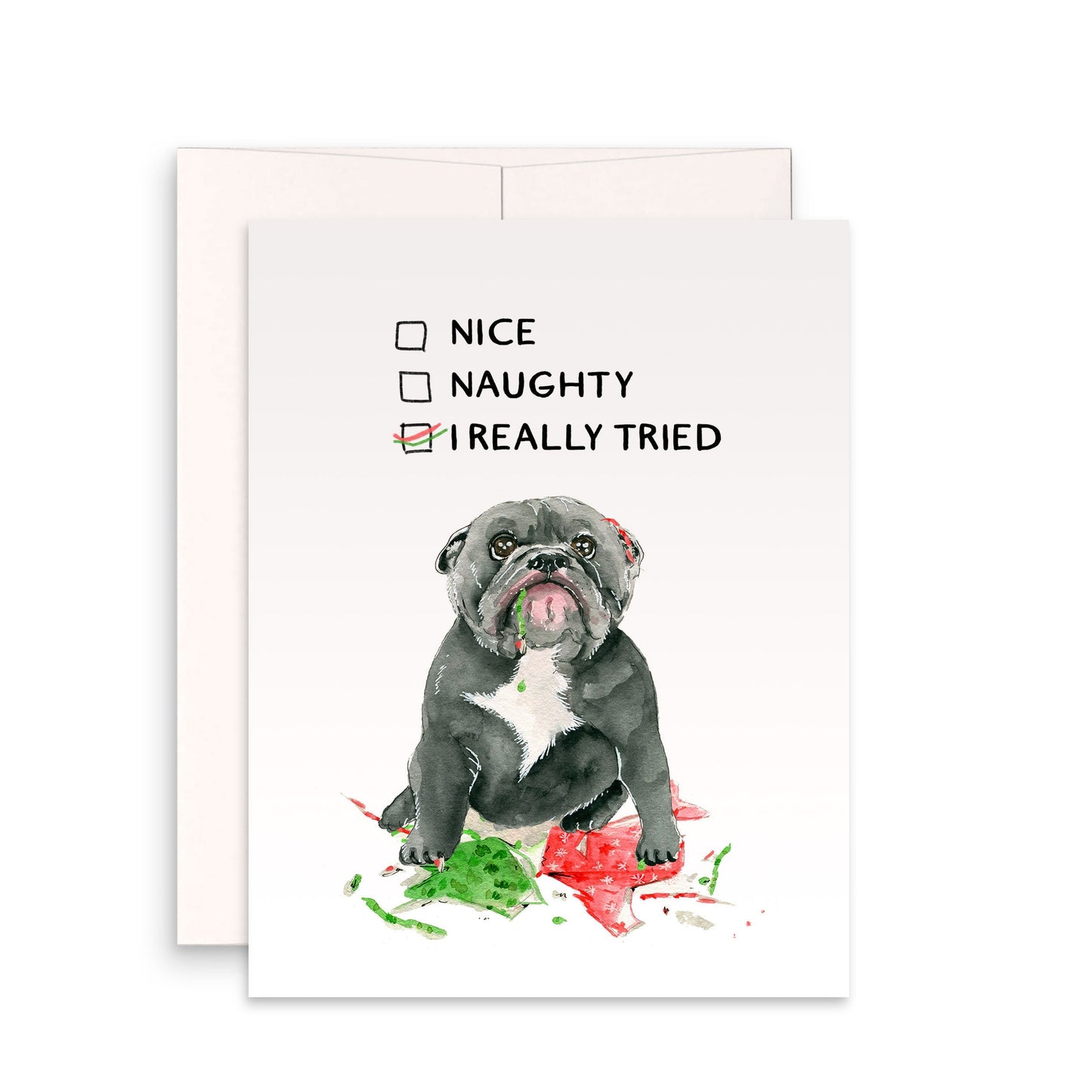 Pitbull Dog Christmas Card Funny - Naughty Or Nice - Bull Dog Mom Holiday Gift - Liyana Studio