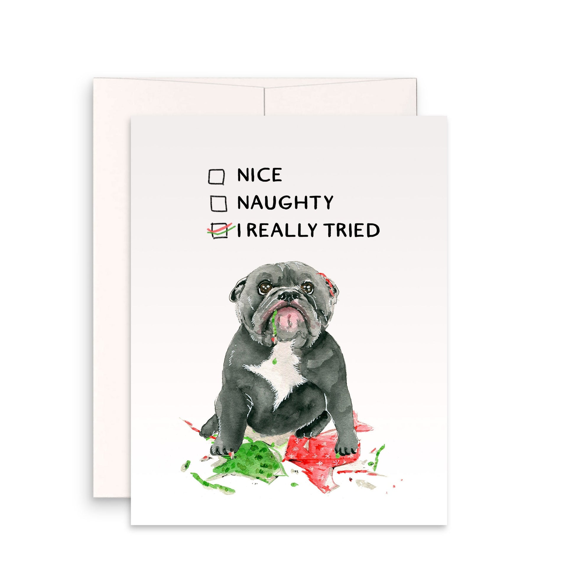 Pitbull Dog Christmas Card Funny - Naughty Or Nice - Bull Dog Mom Holiday Gift - Liyana Studio