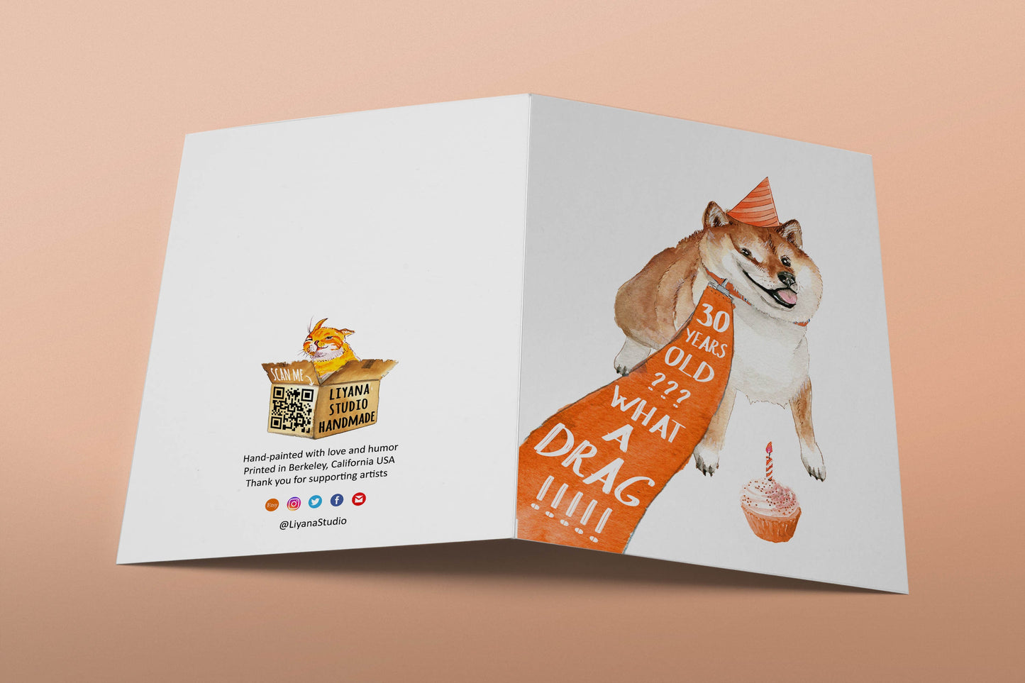 Funny 30th Birthday Card For Best Friend - Shiba Inu Dog Birthday Cards For Men - Cute 30th birthday gift for women