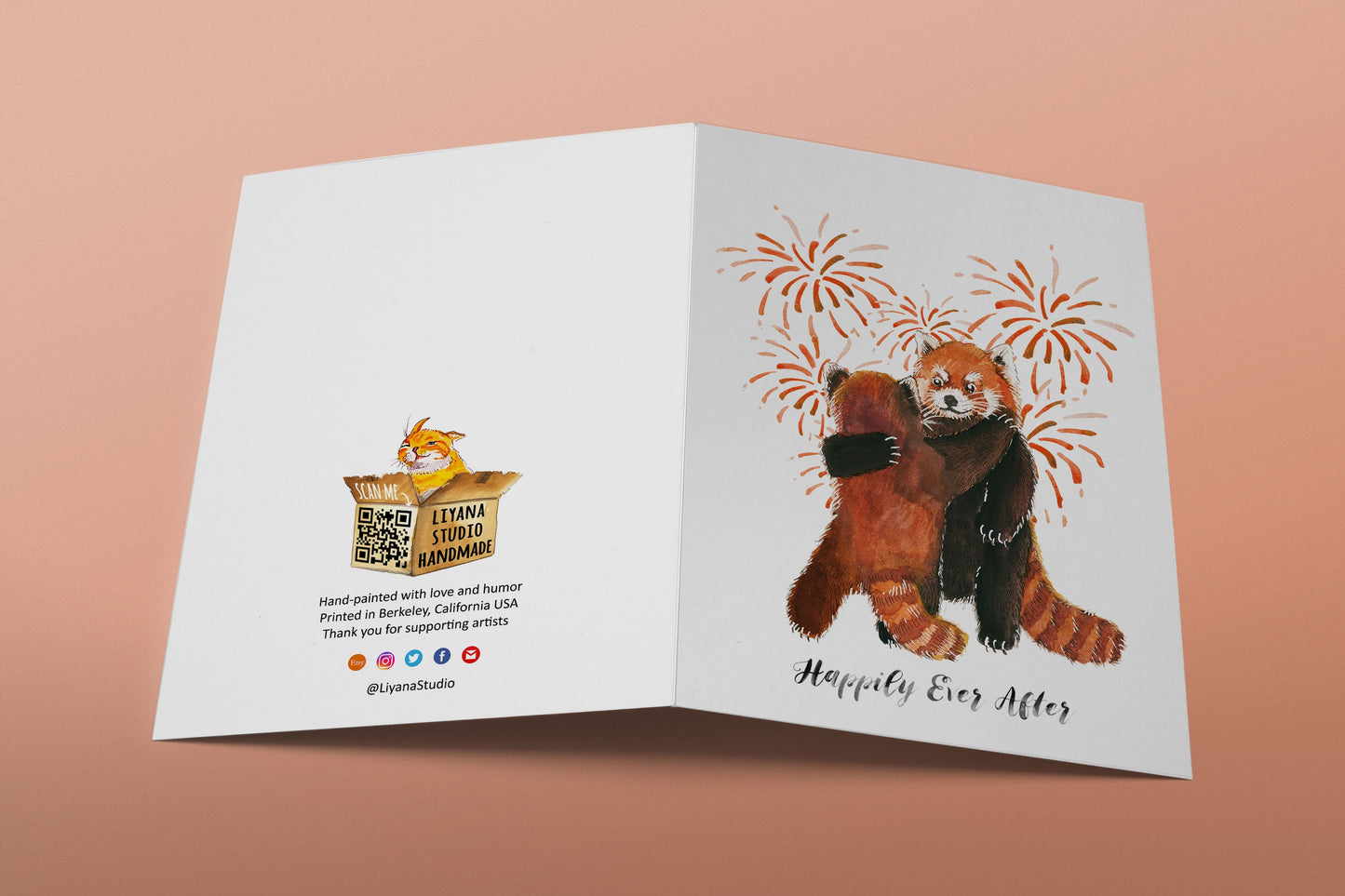 Red Panda Wedding Card Funny - Happily Ever After - Wedding Dance Fireworks - Bridal Shower Gifts - Liyana Studio
