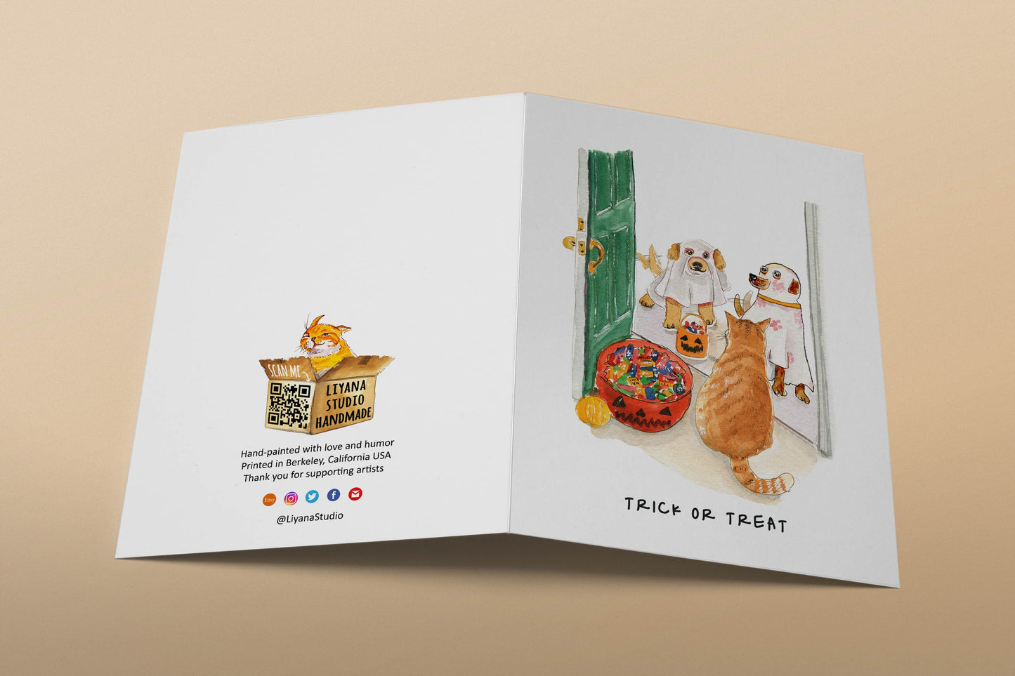 Trick Or Treat Funny Halloween Cards - Happy Halloween Gift From Cat And Dog