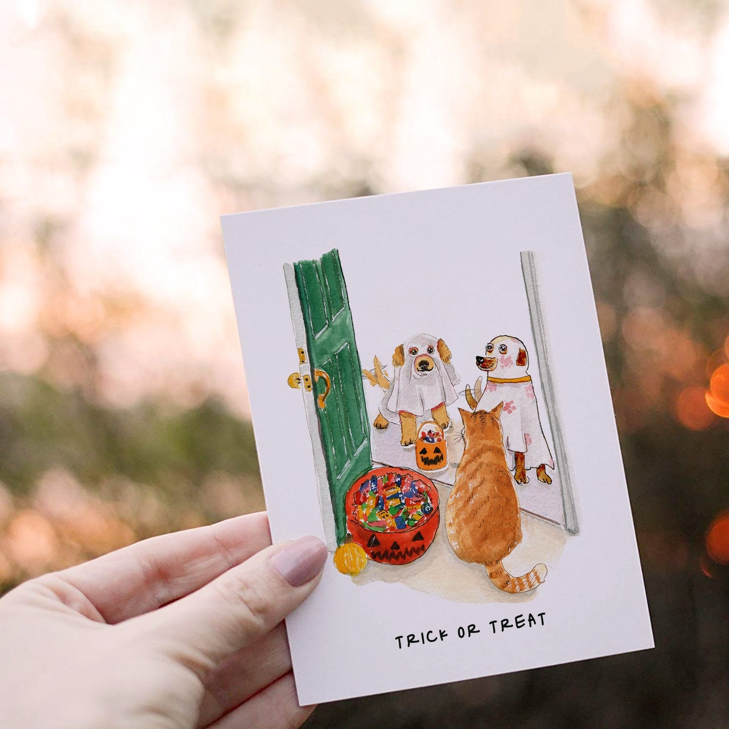 Trick Or Treat Funny Halloween Cards - Happy Halloween Gift From Cat And Dog