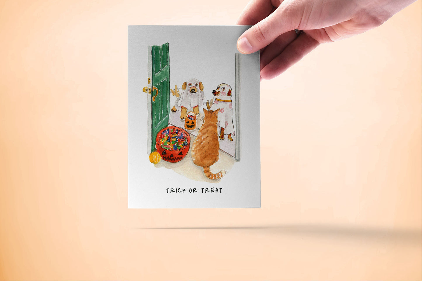 Trick Or Treat Funny Halloween Cards - Happy Halloween Gift From Cat And Dog