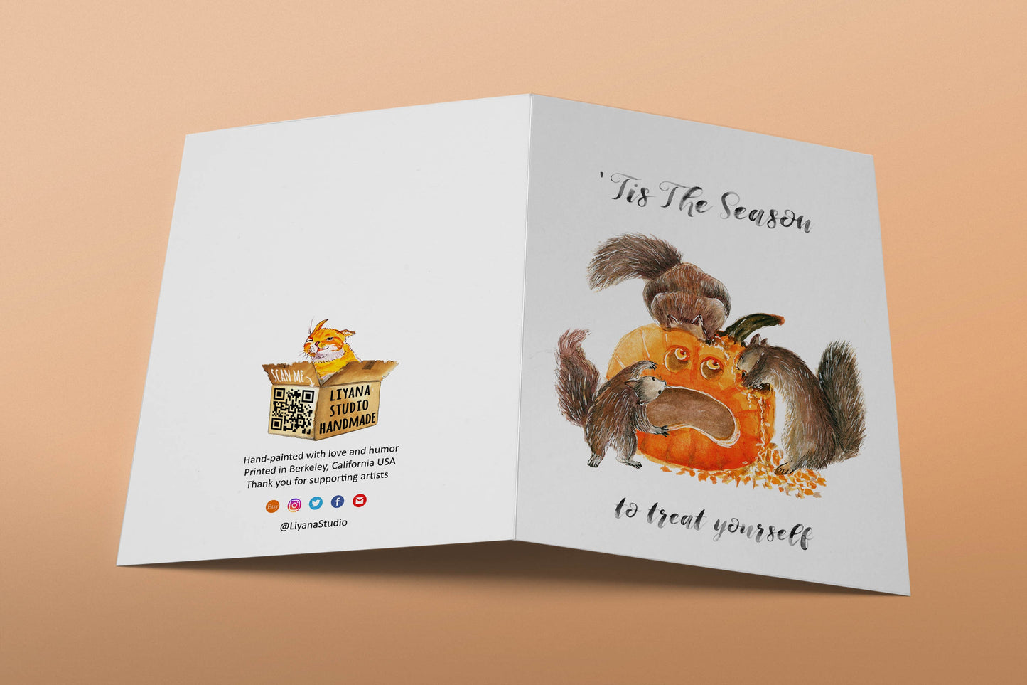 Funny Halloween Cards Squirrels Eating Pumpkin - Tis The Season For Pumpkin Spice - Fall Greetings For Friends