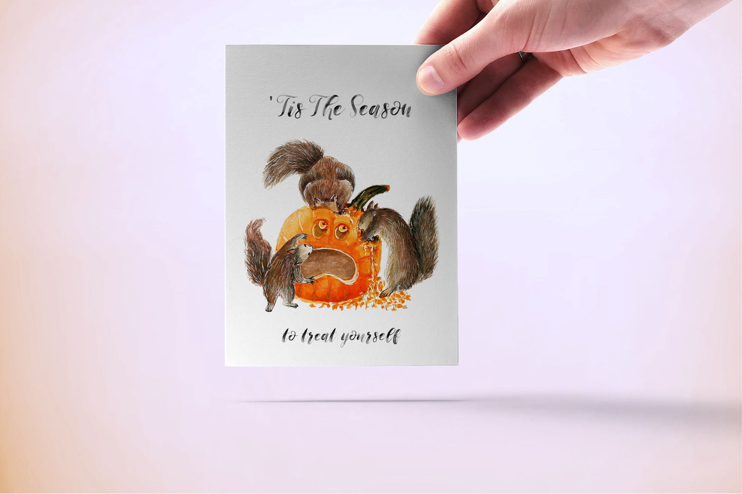 Funny Halloween Cards Squirrels Eating Pumpkin - Tis The Season For Pumpkin Spice - Fall Greetings For Friends