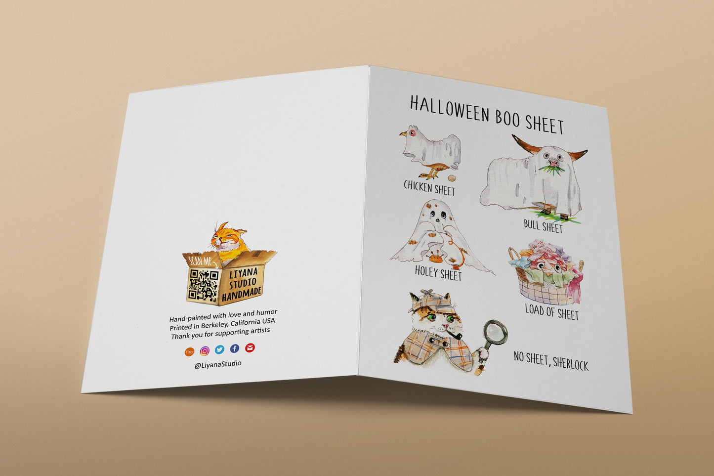 Boo Sheet Funny Halloween Cards Set - Costume Party Halloween Card - Ghost Spooky Season Gifts For Her