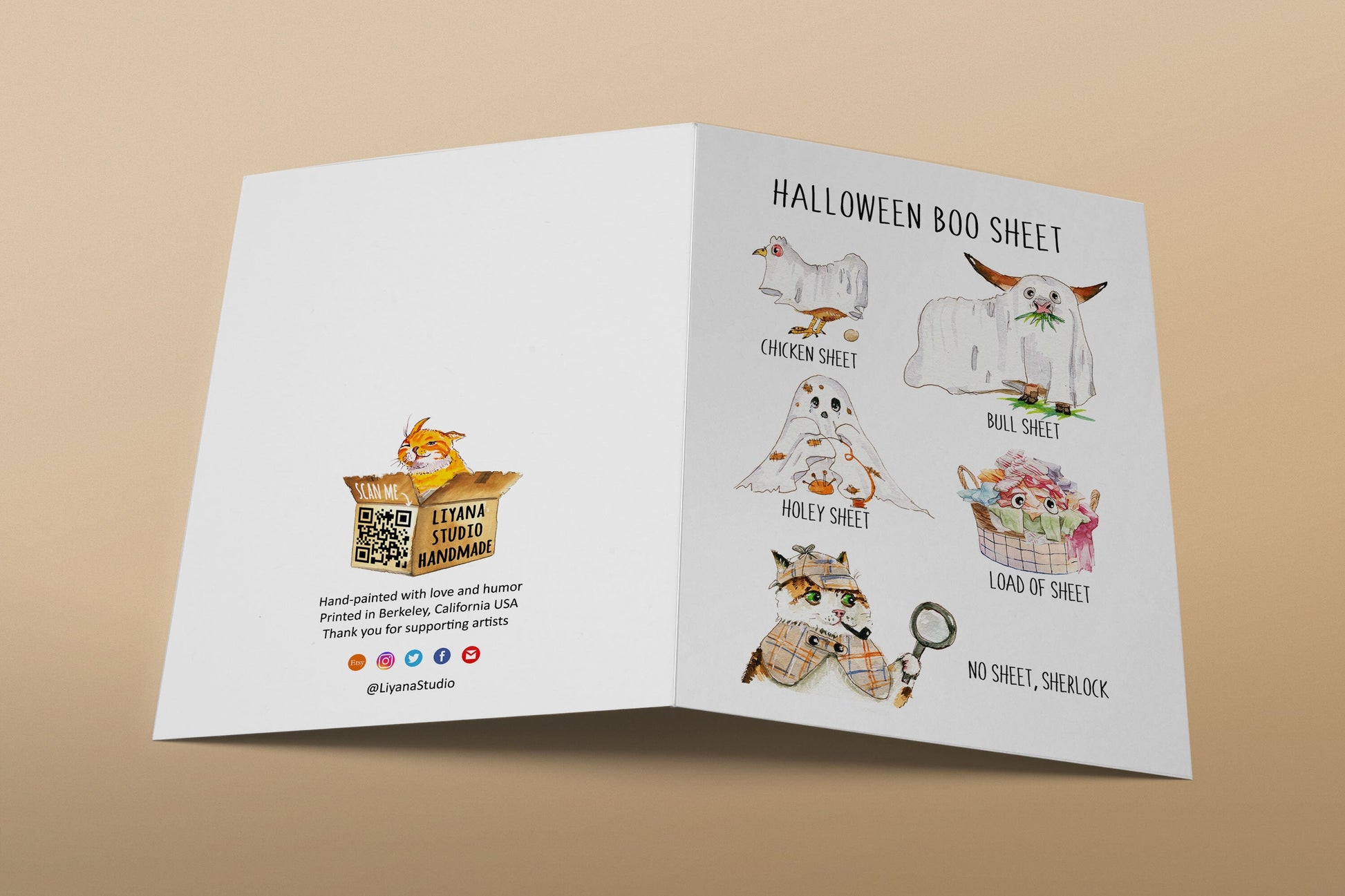 Boo Sheet Funny Halloween Cards Set - Costume Party Halloween Card - Ghost Spooky Season Gifts For Her