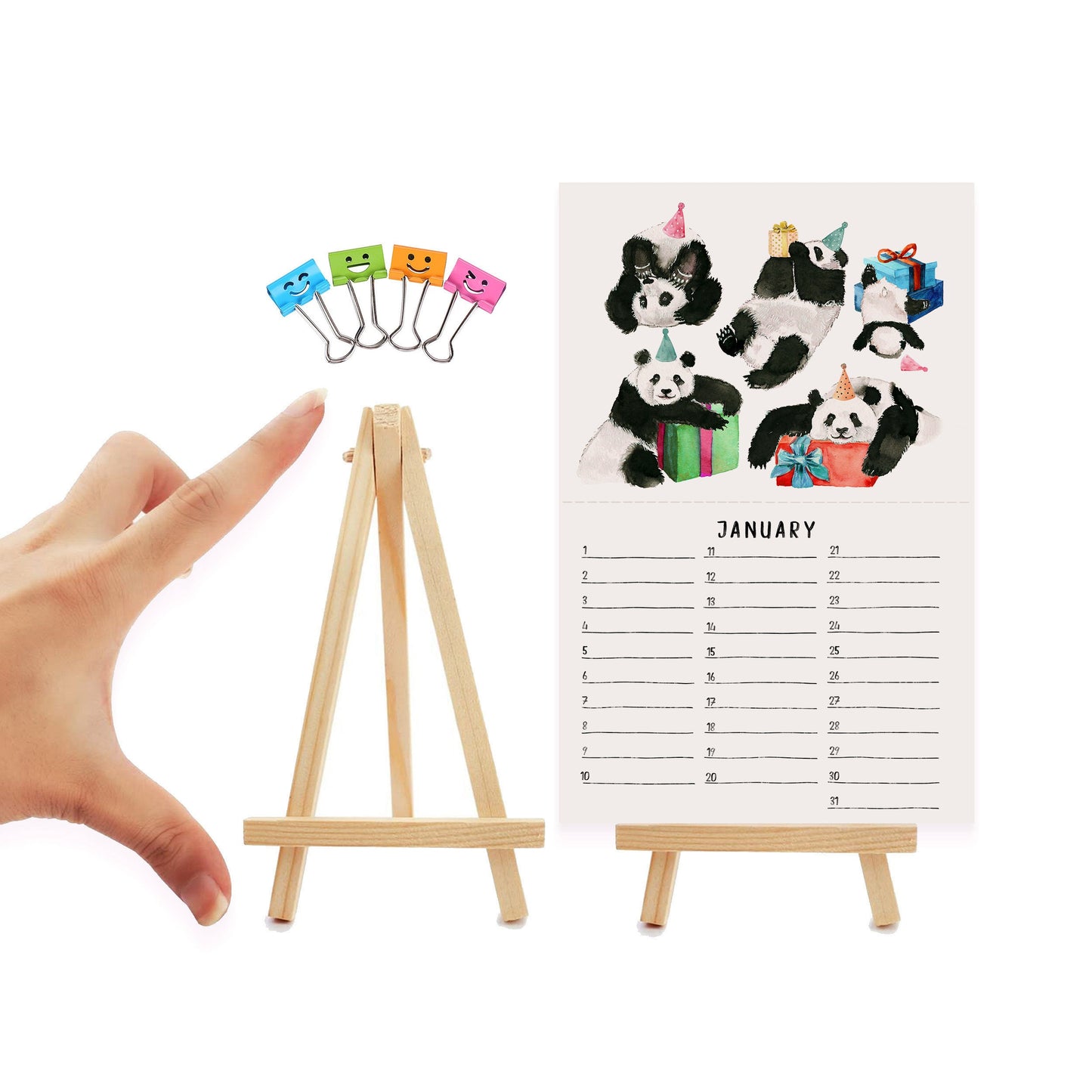 Postcard Perpetual Calendar - Party Animal Birthday Calendar - Watercolor Illustrated Small Desk Calendar With Stand - Liyana Studio