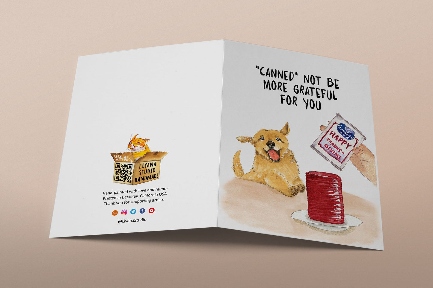 Canned Cranberry Sauce Happy Thanksgiving Cards Funny - Thanksgiving Gift For Dog Lovers - Handmade By Liyana Studio Greetings