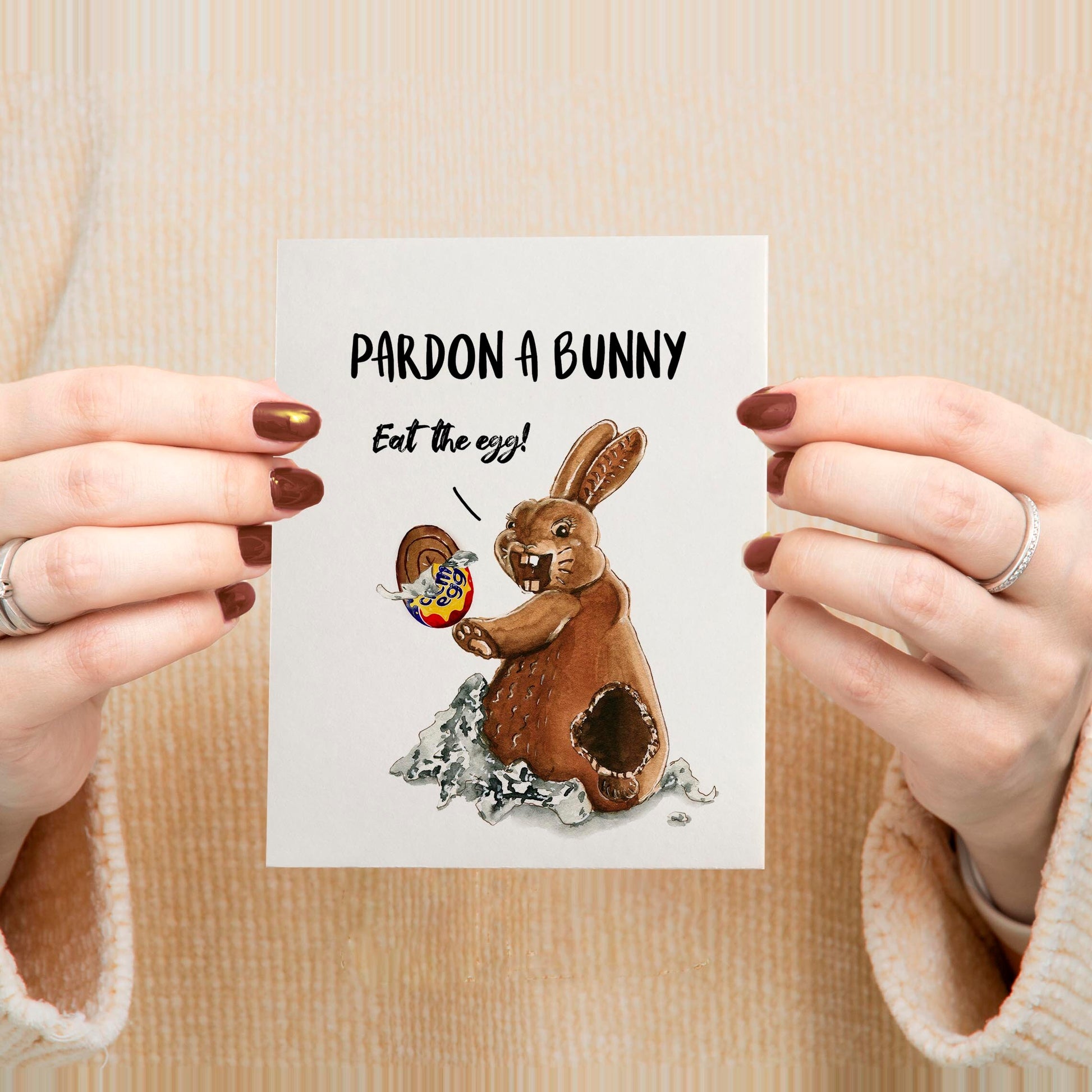 Chocolate Bunny Easter Cards For Kids - Easter Egg Funny Easter Card For Friends - Liyana Studio Greeting Cards Handmade