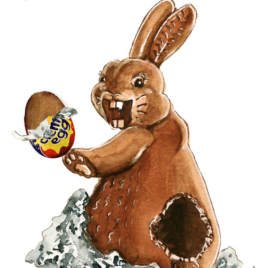 Chocolate Bunny Easter Cards For Kids - Easter Egg Funny Easter Card For Friends - Liyana Studio Greeting Cards Handmade