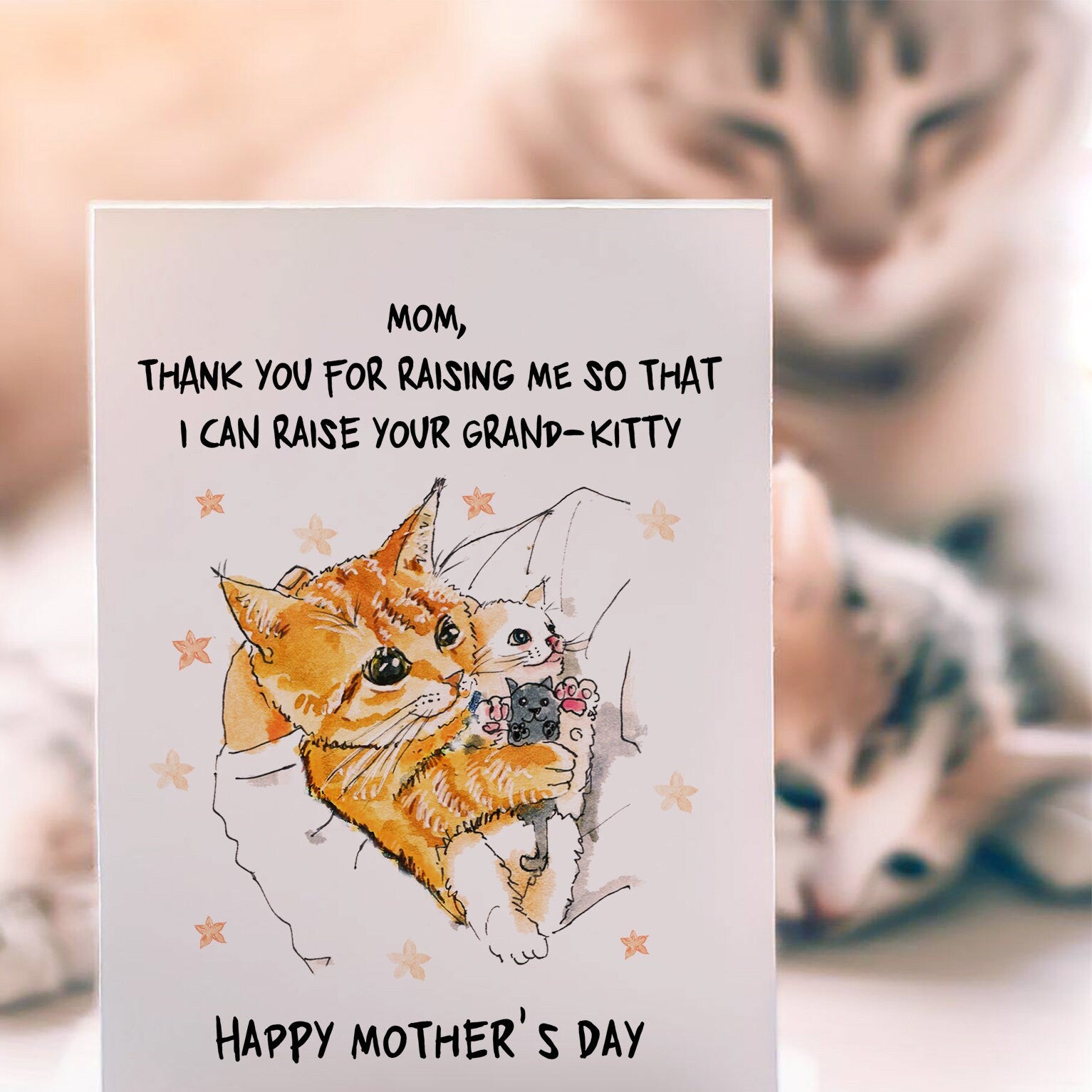 Grand Kitty Grandma Mother's Day Card From The Cat - Cat Lover Happy Mother's Day Card Funny - Cat Mom Gifts- Thank You For Raising Me