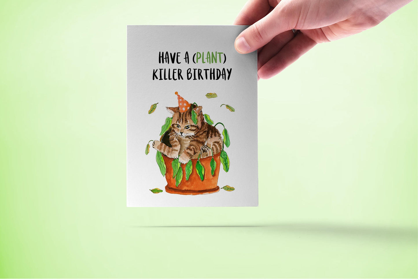 Cat Plant Killer Funny Birthday Cards For Plant Lady - House Plant Lover Gift For Her - Indoor Plant Mom Card For Cat Lovers