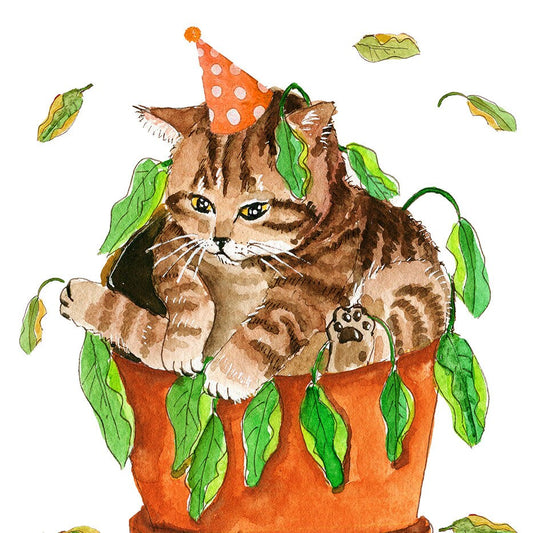 Cat Plant Killer Funny Birthday Cards For Plant Lady - House Plant Lover Gift For Her - Indoor Plant Mom Card For Cat Lovers