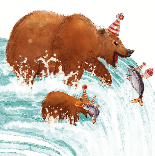 Grizzly Bear Birthday Cards For Her - Papa Mama Bear Birthday Card For Kid - Katmai Grizzly Bears Birthday Card Funny - Liyana Studio