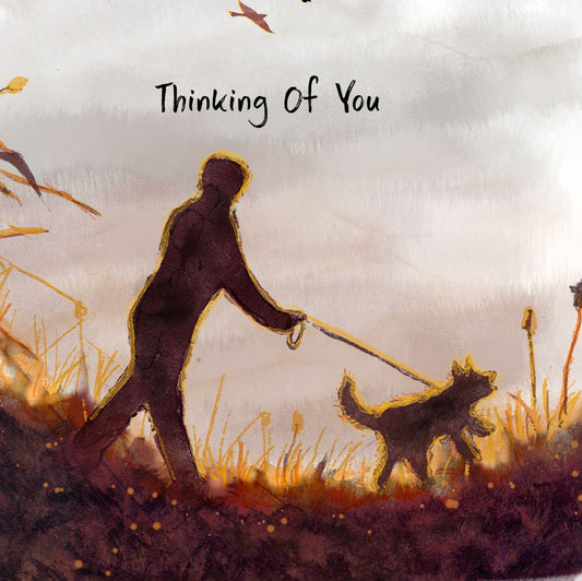 Sunset Walking Dog Sympathy Card - Loss Of Dog Thinking Of You Card For Dog Lover - Handmade Card By Liyana Studio Greeting