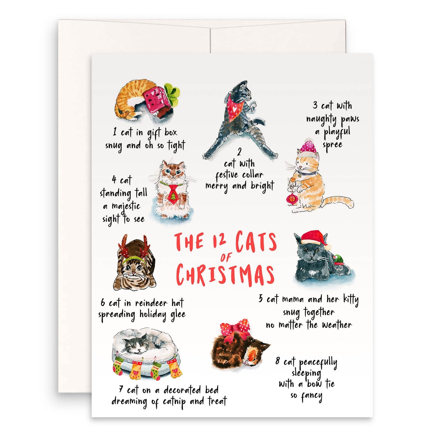 Funny Cat Christmas Cards - 12 Days Of Christmas Gifts For Cat Lovers - Handmade By Liyana Studio Greeting Cards