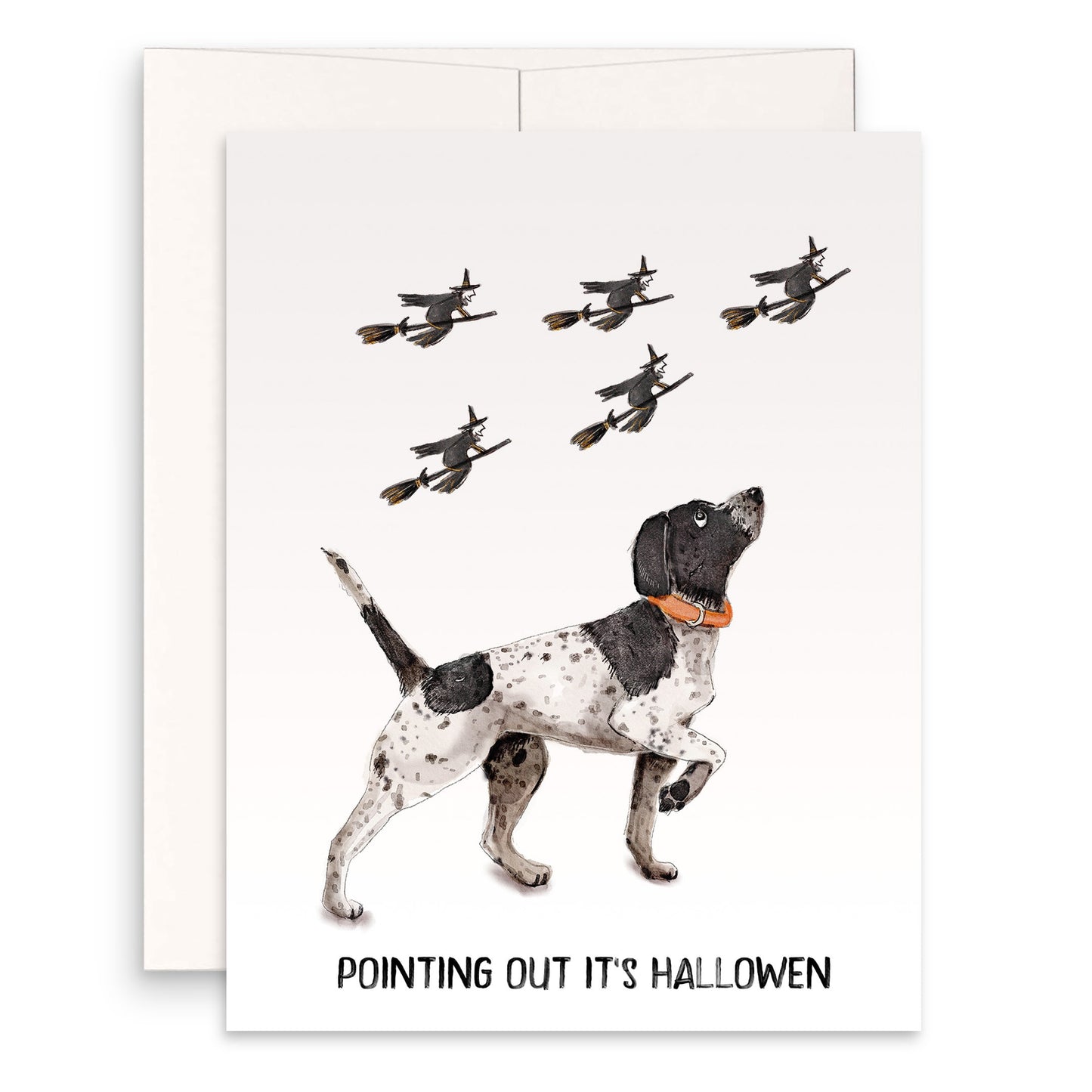 Pointing Witches Funny Halloween Cards - German Shorthaired Pointer Dog Witch Card - Liyana Studio Handmade Greetings