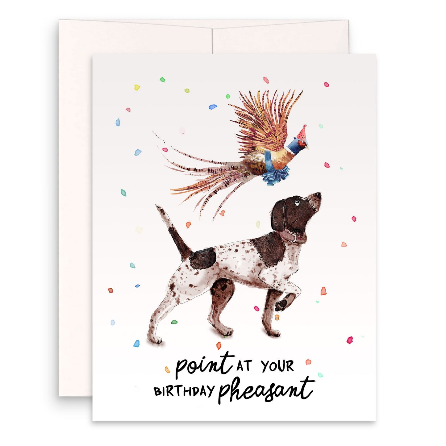 Pointing Pheasant Funny Birthday Cards For Hunter - German Shorthaired Pointer Dog Birthday Card - Liyana Studio Handmade Greetings