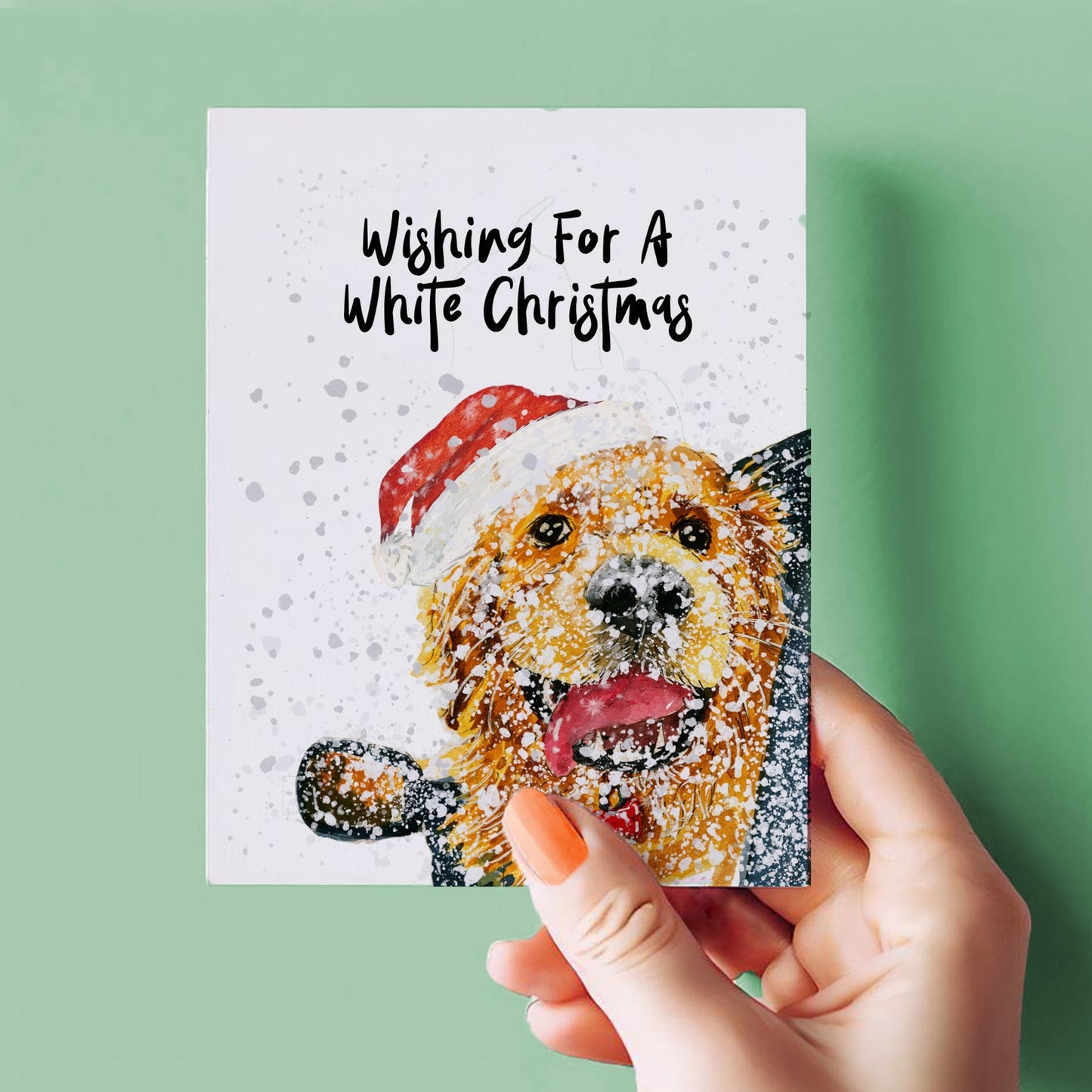 Dog White Christmas Card Funny - Golden Retriever Dog Car Ride Funny Holiday Cards For Dog Lovers - Handmade By Liyana Studio Greetings