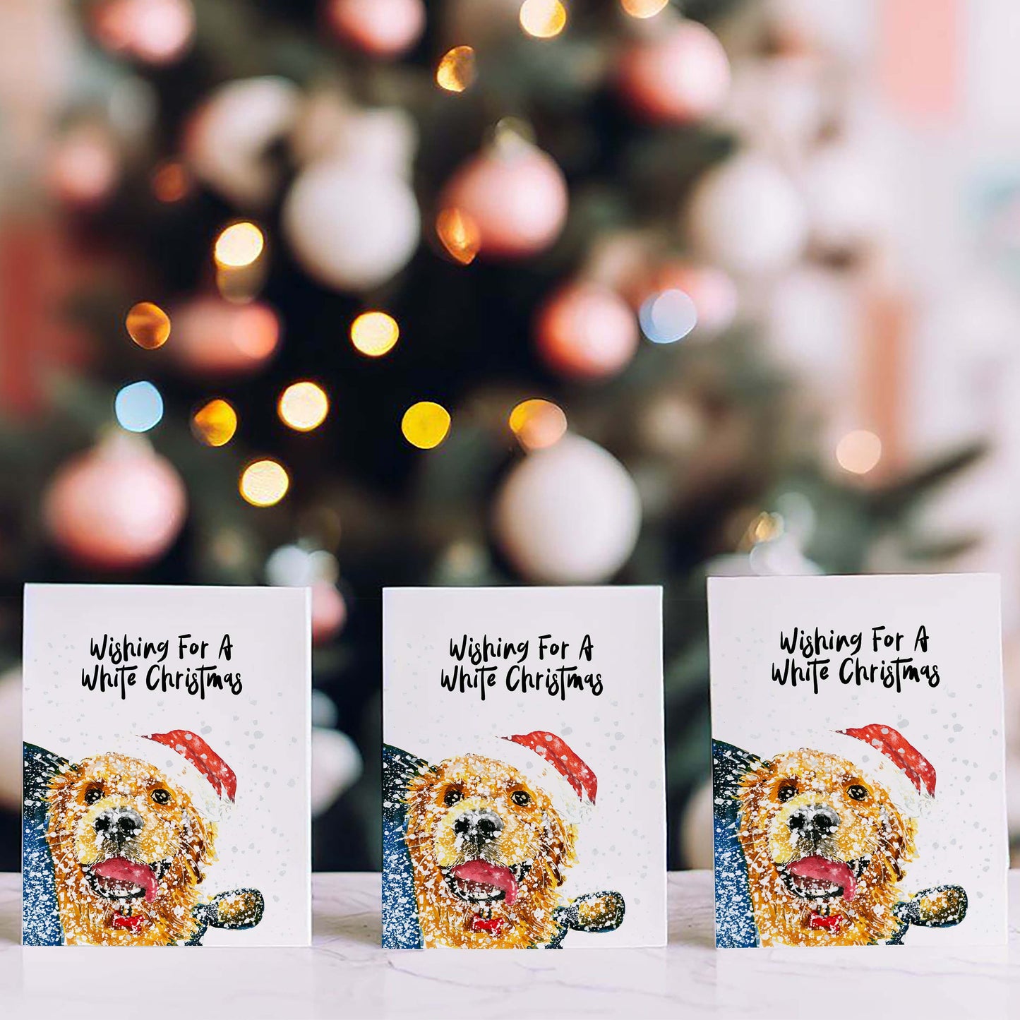 Dog White Christmas Card Funny - Golden Retriever Dog Car Ride Funny Holiday Cards For Dog Lovers - Handmade By Liyana Studio Greetings
