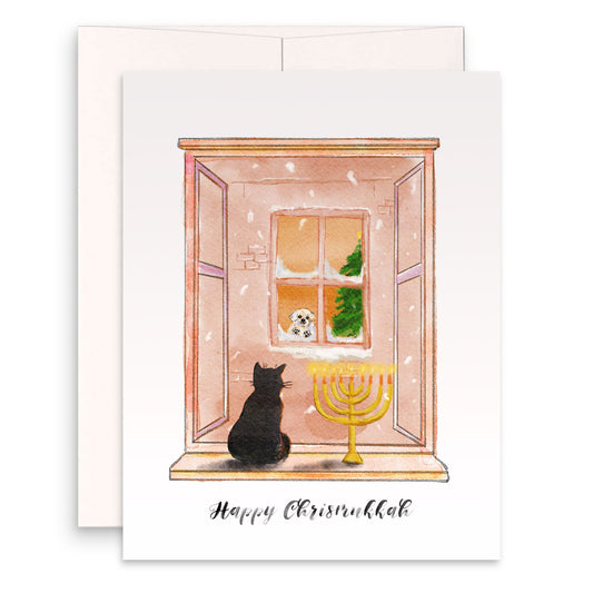 Chrismukkah Cat Hanukkah Cards Set - Chanukah Cards For Cat Dog Lovers - Handmade Greeting Cards By Liyana Studio