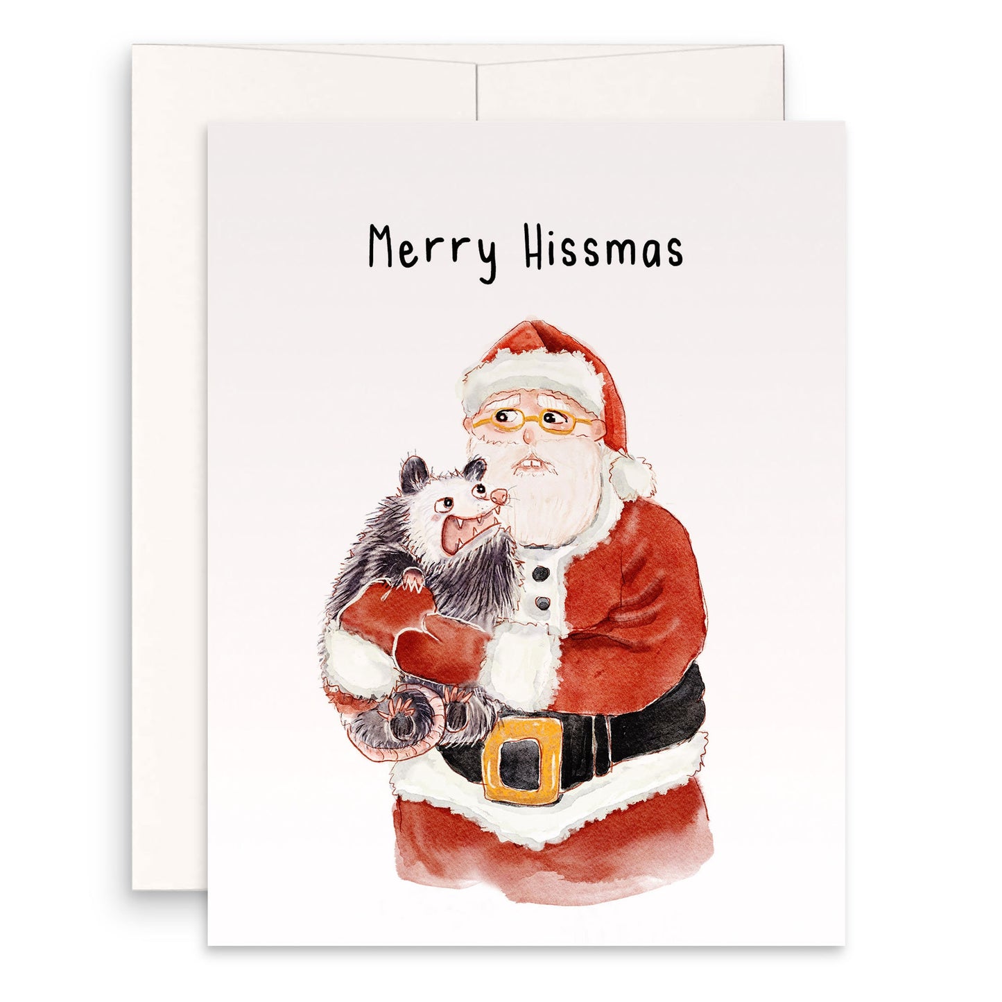 Possum Meets Santa Funny Christmas Card Set - Funny Holiday Gifts For Husband - Handmade Card By Liyana Studio Greeting