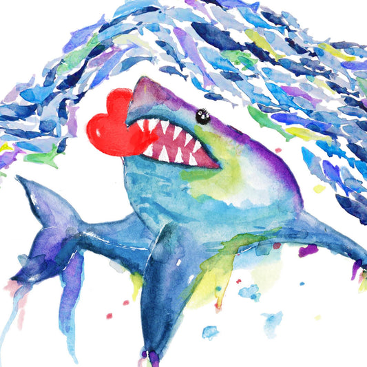 Funny Shark Valentines Card For Him - I Choose You Funny Love Card For Husband - Watercolor Handmade Card By Liyana Studio