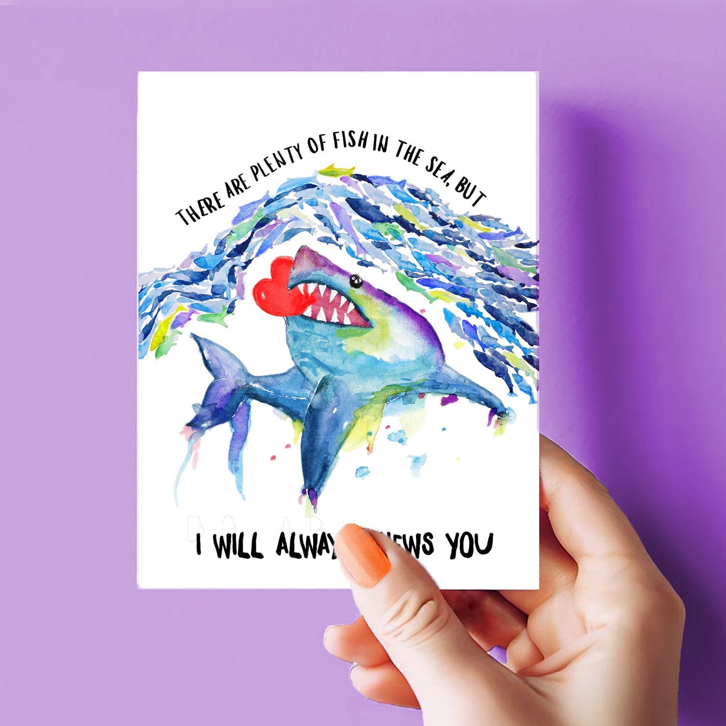 Funny Shark Valentines Card For Him - I Choose You Funny Love Card For Husband - Watercolor Handmade Card By Liyana Studio