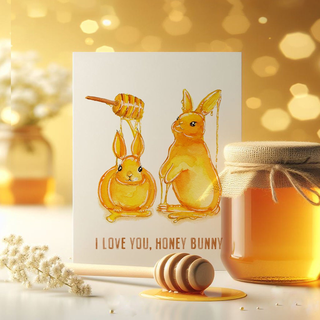 Honey Bunny Love Card For Husband - Cute Valentine Cards For Rabbit Lover Gift