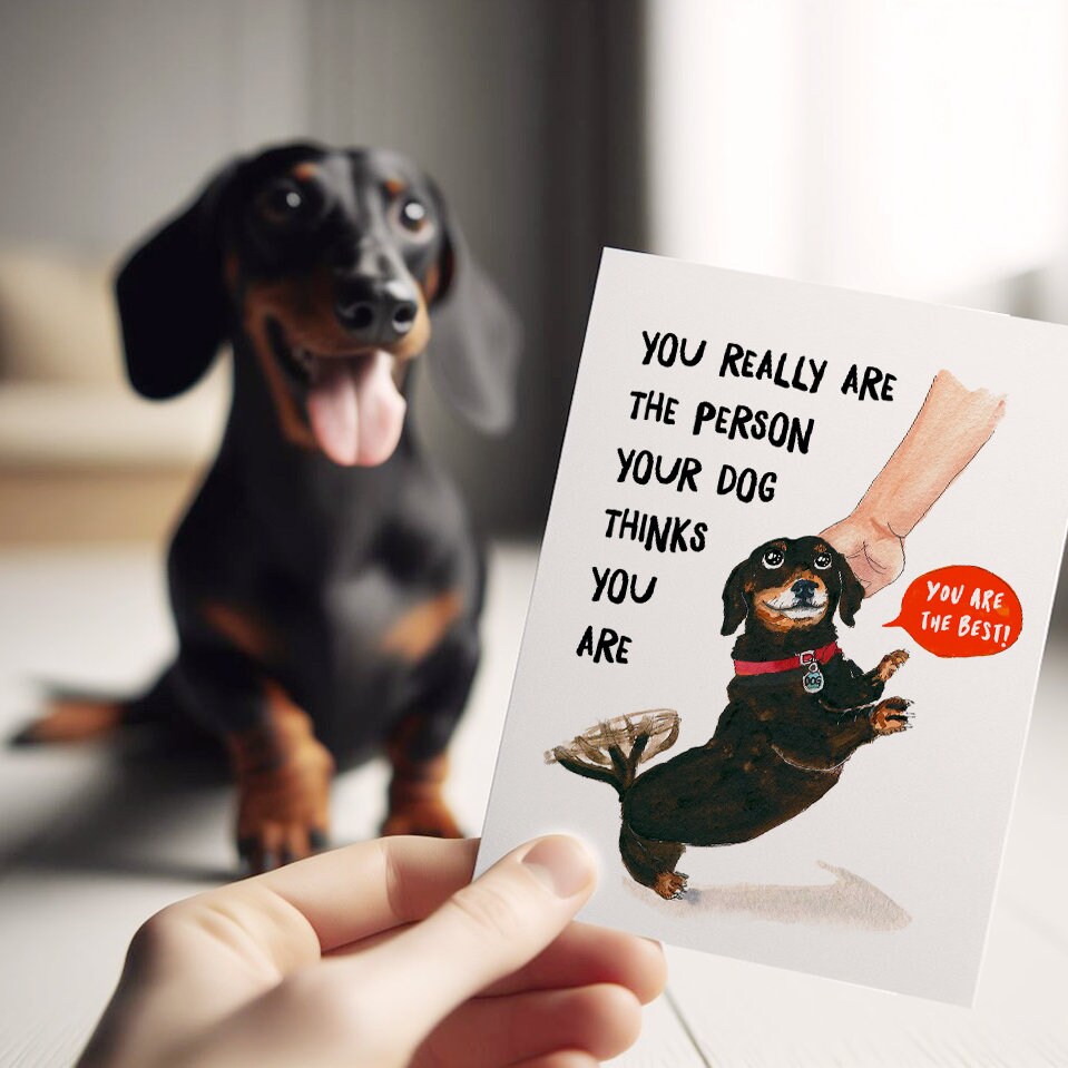Best Dog Person Funny Thank You Cards Set - Dachsund Dog Encouragement Cards For Dog Lovers - Wiener Dog Lover Gift For Him