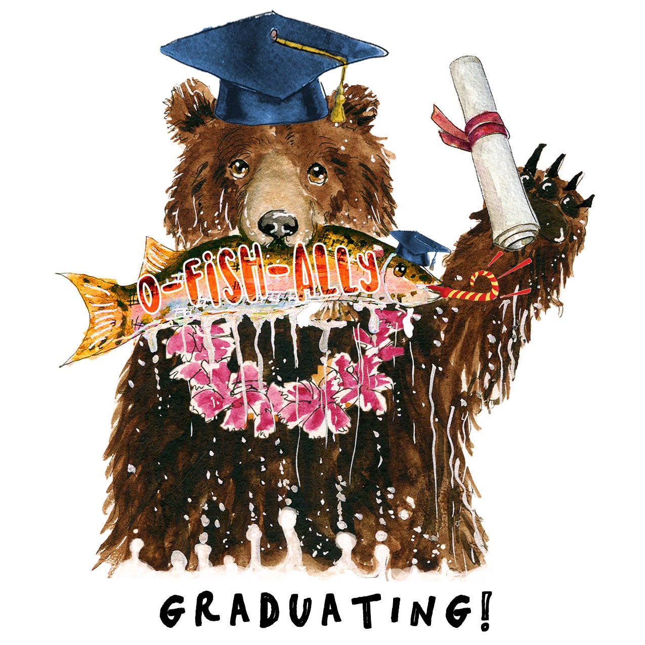 Bear Fishing Funny Graduation Card 2024 -Bear Graduation Gift For Son - Liyana Studio Handmade Greeting Cards