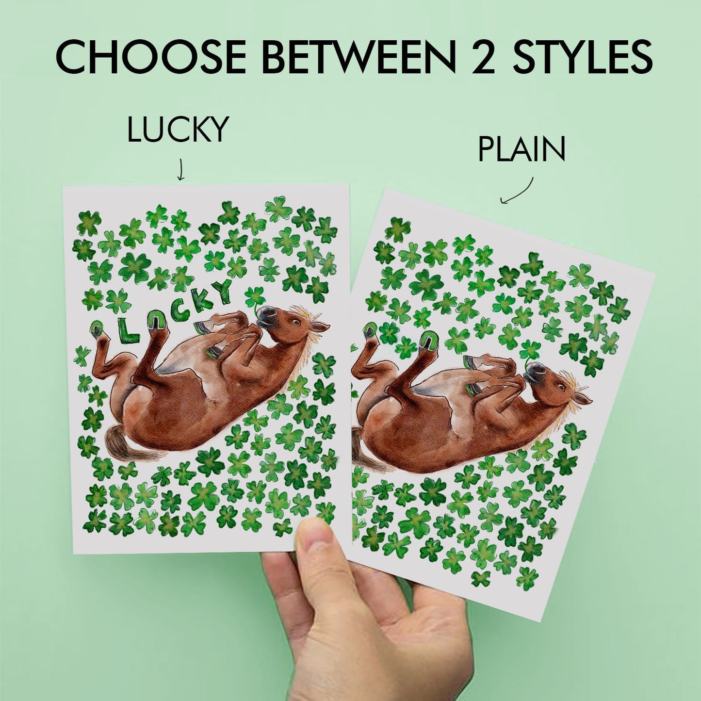 Lucky Clovers Horse Good Luck Card For Friends - Four Leaf Shamrock Cards For Horse Lovers - Saint Patrick's Day Card For Her