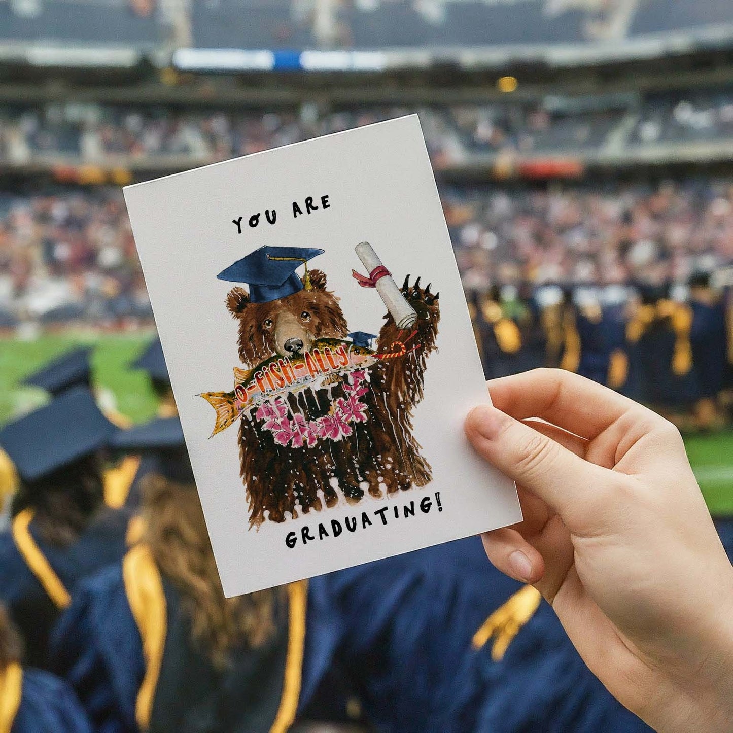 Bear Fishing Funny Graduation Card 2024 -Bear Graduation Gift For Son - Liyana Studio Handmade Greeting Cards