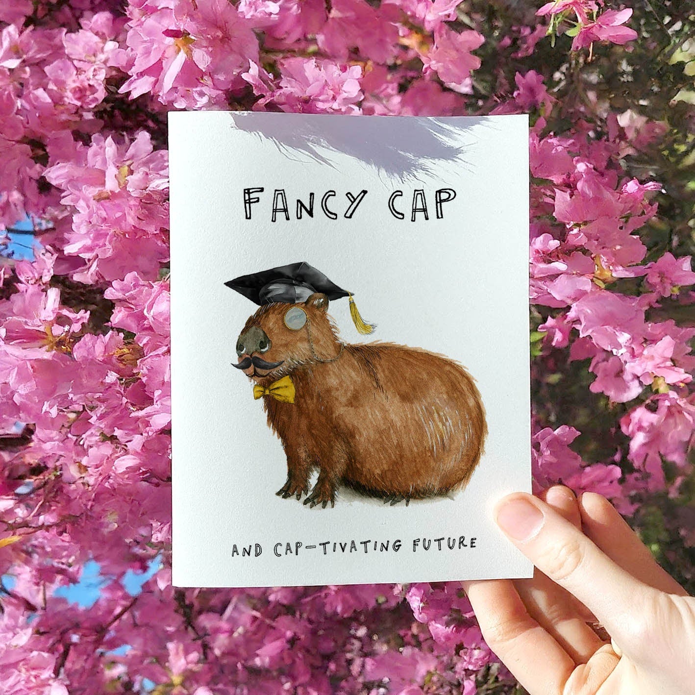Fancy Capybara Funny Graduation Card 2024 - Doctorate Tam PHD Graduation Cards - Liyana Studio Handmade Greeting Cards