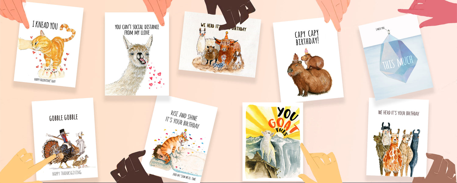 WATERCOLOR ILLUSTRATED GREETING CARDS FUNNY