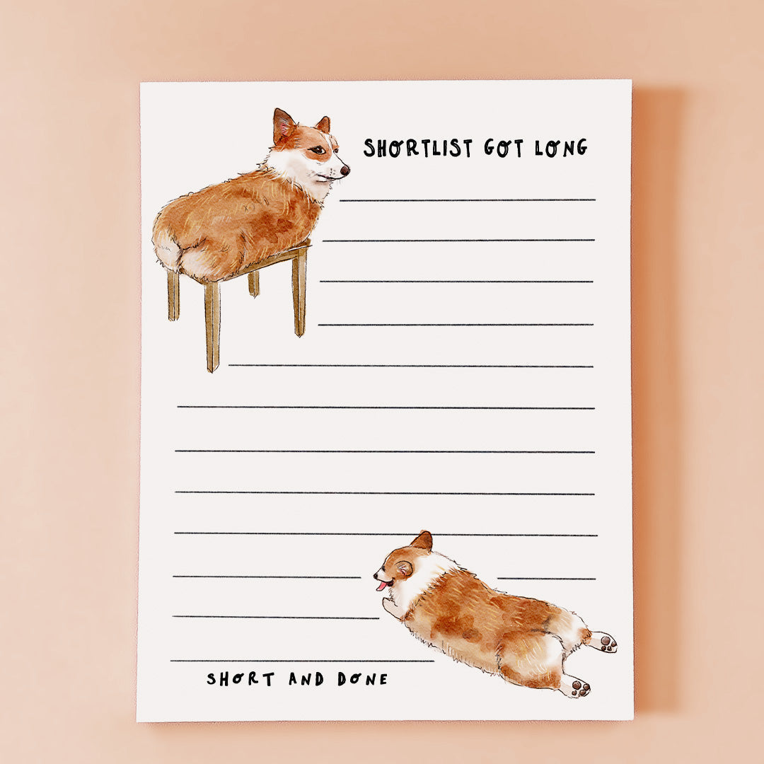 Corgi Dog Shortlist Notepad - Funny To do List Memo Pad  Notepad