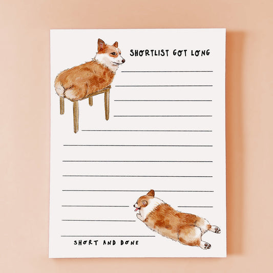 Corgi Dog Shortlist Notepad - Funny To do List Memo Pad  Notepad