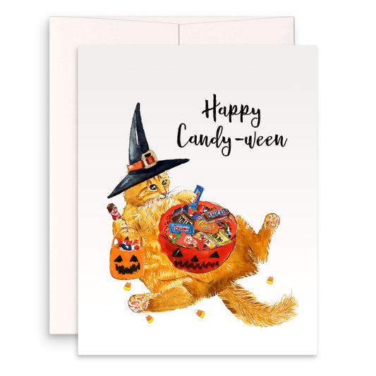 Orange Cat Candy Halloween Cards Funny
