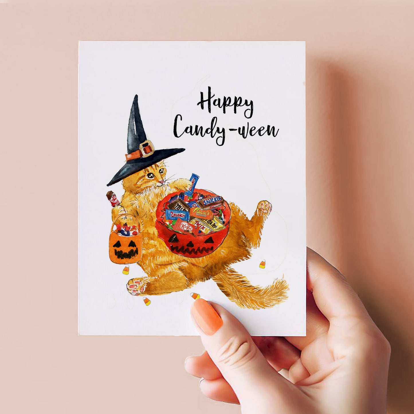 Orange Cat Candy Halloween Cards Funny