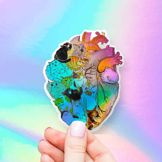 Heart Full of Cats Holographic Sticker  Decorative Stickers