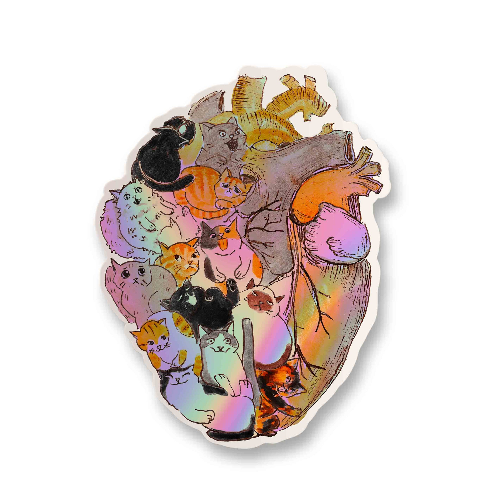 Heart Full of Cats Holographic Sticker  Decorative Stickers